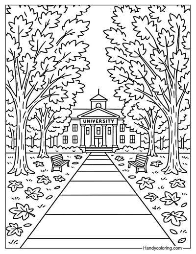 Campus Autumn Walk Coloring Page