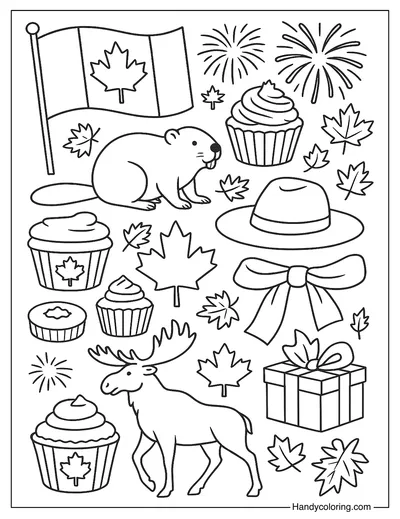 Canada Day Celebration Collage Coloring Page