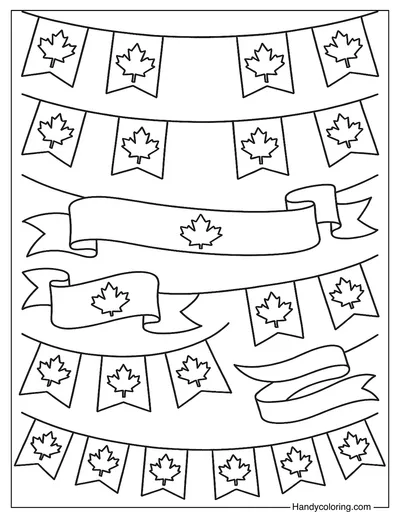 Canada Day Garland and Bunting Coloring Page