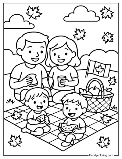 Canada Day Picnic Scene Coloring Page