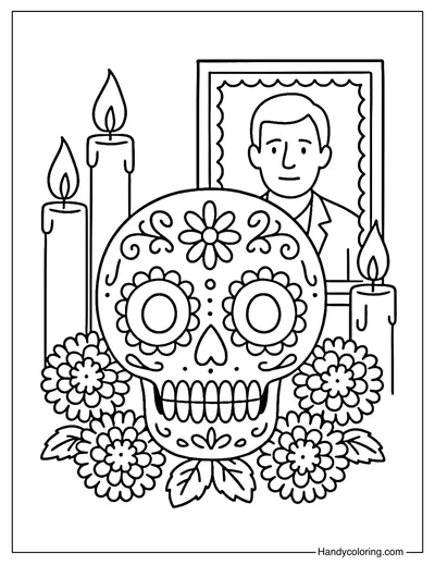 Candle Altar Skull Coloring Page