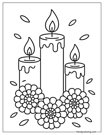 Candle and Flowers Day of the Dead Coloring Page