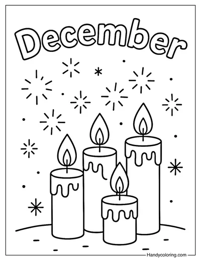 Candle Lights December Coloring Page