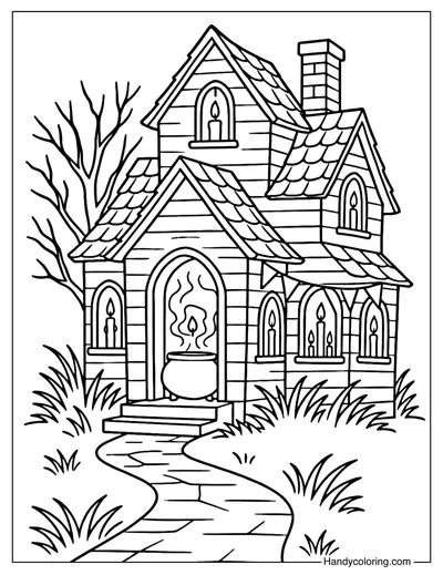 Candlelit Haunted House Coloring Page