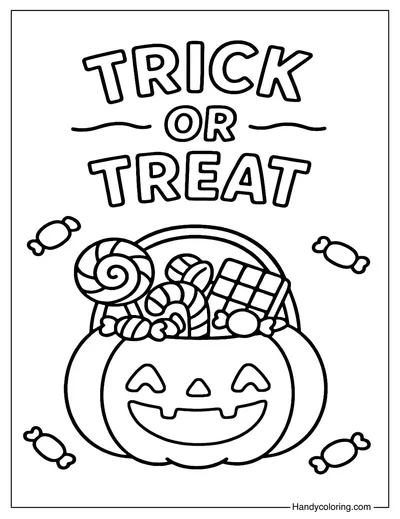 Candy Bucket Trick or Treat Coloring Page