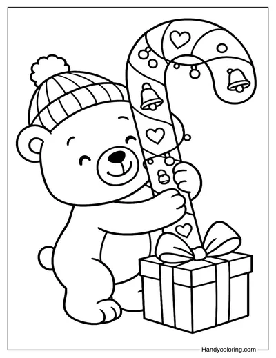 Candy Cane Bear Hug Coloring Page