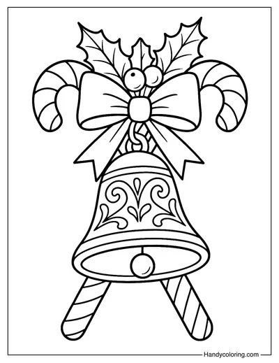 Candy Cane Christmas Bell Coloring Page