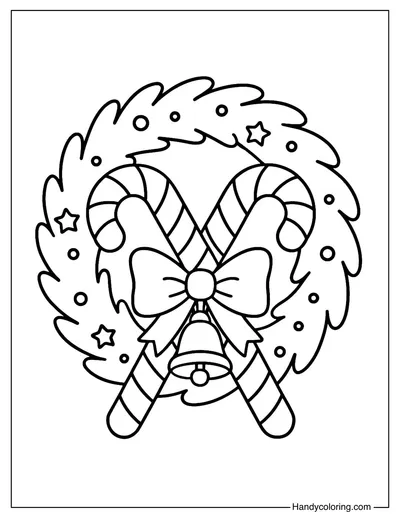 Candy Cane Christmas Wreath Coloring Page
