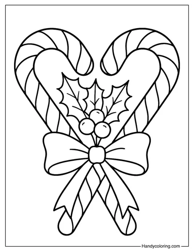 Candy Cane Heart with Holly Coloring Page