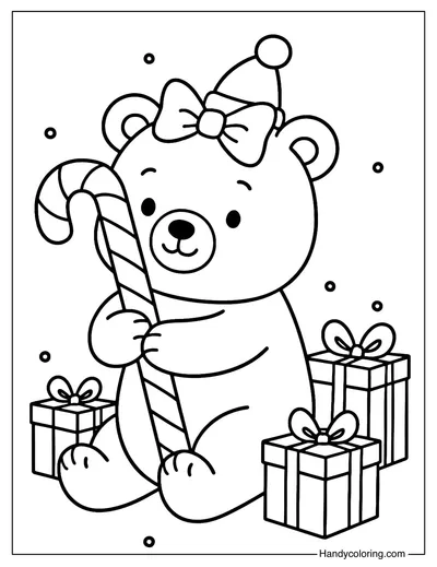 Candy Cane Polar Bear Coloring Page