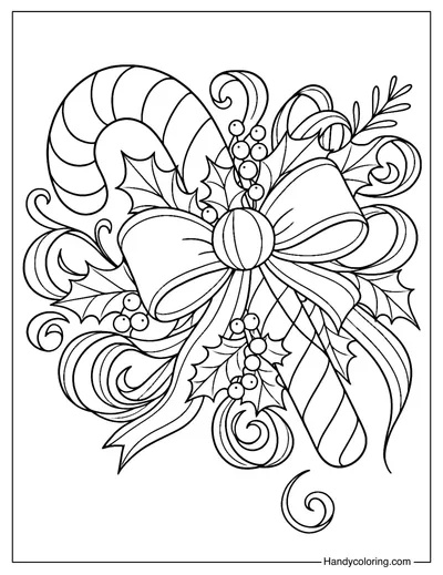 Candy Cane Ribbon Bouquet Coloring Page