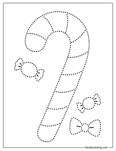 Candy Cane Tracing Christmas Coloring Page