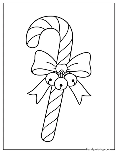Candy Cane with Christmas Bells Coloring Page