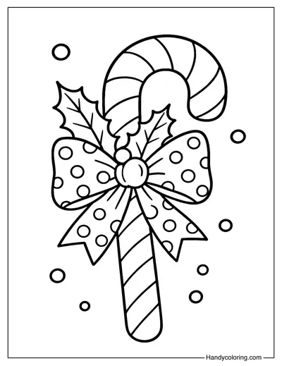 Candy Cane with Polka Dot Bow Coloring Page