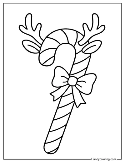 Candy Cane with Reindeer Antlers Coloring Page
