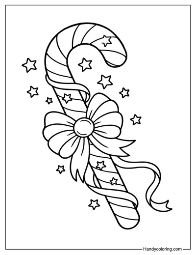 Candy Cane with Ribbon Bow Coloring Page