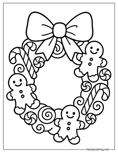 Candy Christmas Wreath Coloring Page