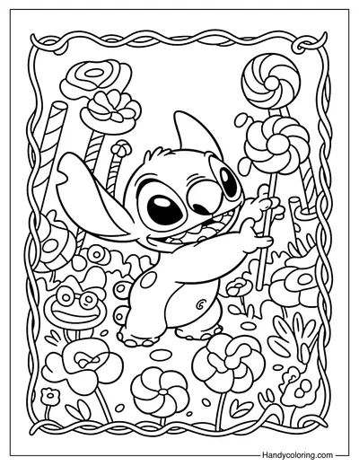 Candy Garden Stitch Coloring Page