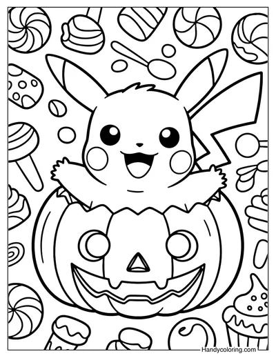 Candy Halloween Pikachu Coloring Page
