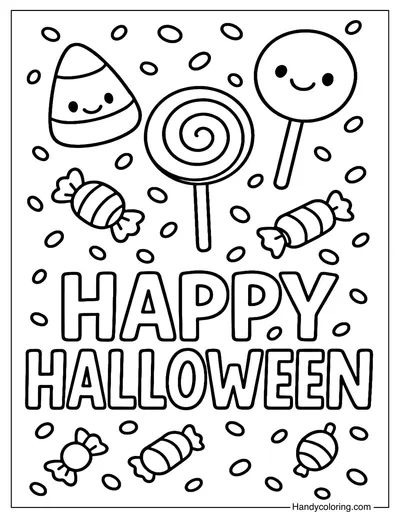 Candy Happy Halloween Coloring Page