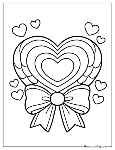 Candy Heart with Bow Coloring Page