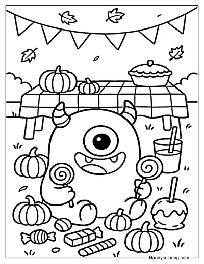 Candy Monster Party Coloring Page