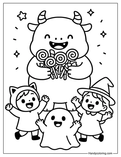 Candy Monster Trick or Treat Coloring Page