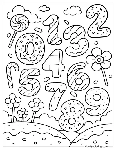 Candy Numbers Coloring Page