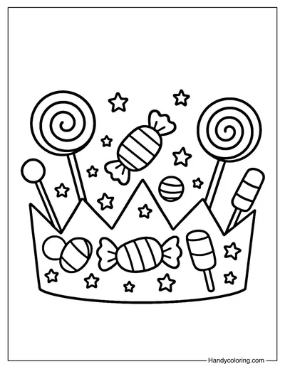 Candy Party Crown Coloring Page