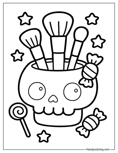 Candy Skull Brush Holder Coloring Page