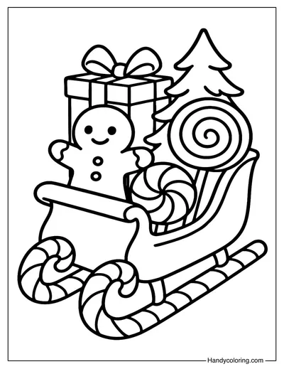 Candy Sleigh Christmas Coloring Page