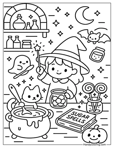 Candy Spell Workshop Coloring Page