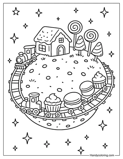 Candy Train Orbit Coloring Page