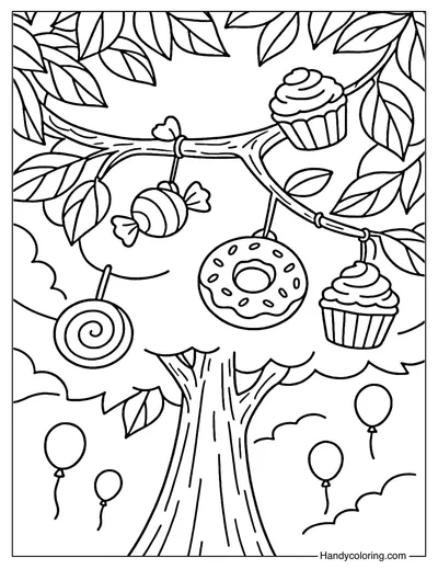 Candy Tree Upview Coloring Page