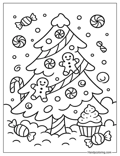 Candy Wonderland Christmas Tree Coloring Page