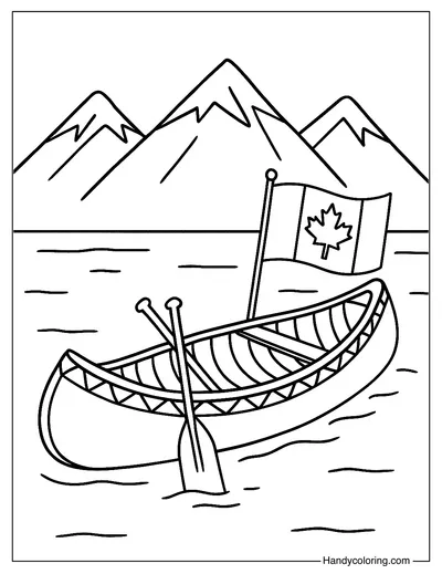 Canoe with Flag on Lake Coloring Page