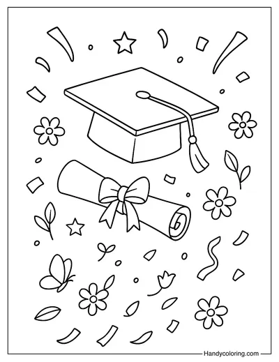 Cap and Diploma Coloring Page