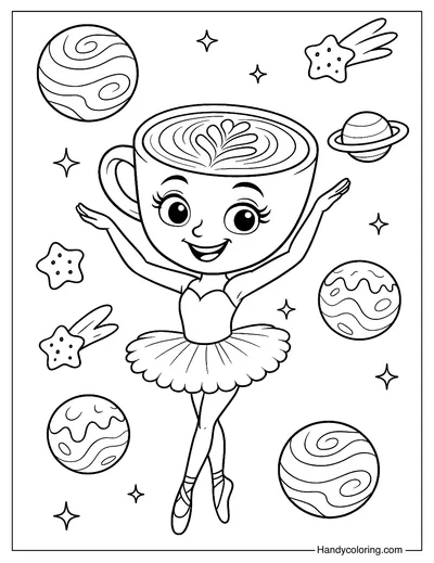 Cappuccina Among Cookie Meteors Coloring Page