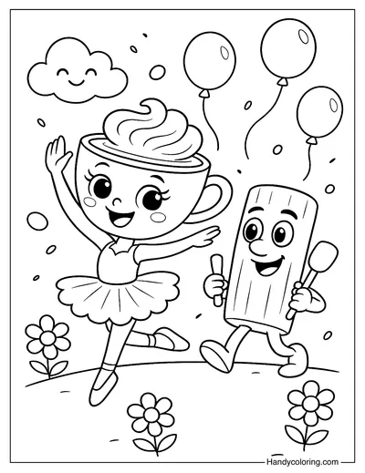 Cappuccina Dancing with Tung Tung Tung Sahur Coloring