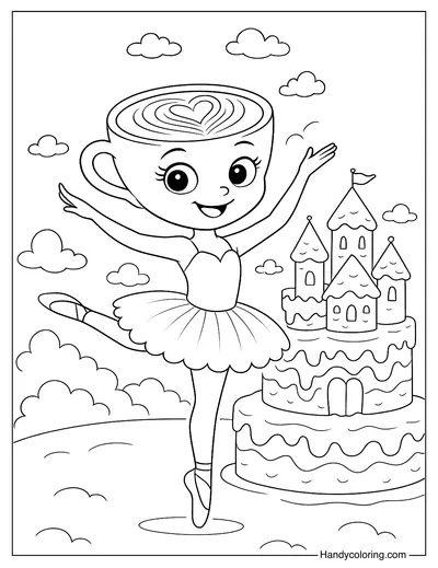 Cappuccina with Cake Castle Coloring Page