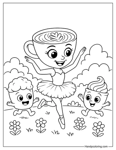 Cappuccina with Latte and Macchiato Coloring Page