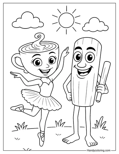 Cappuccina with Tung Tung Tung Sahur Coloring Page