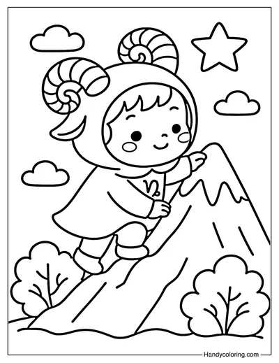 Capricorn Snowy Summit Coloring Page