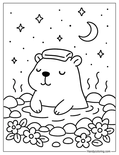 Capybara Cozy Night Coloring Page
