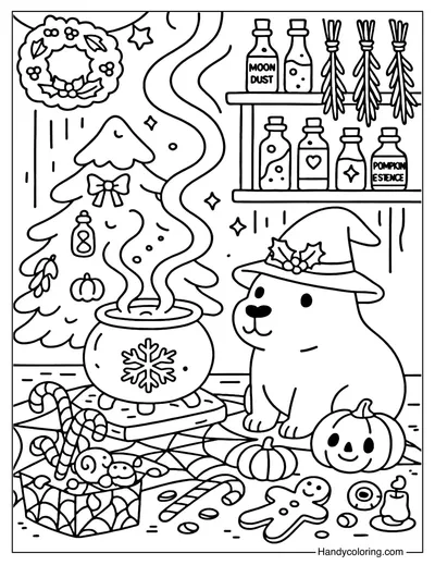 Capybara in Witch Kitchen Coloring Page