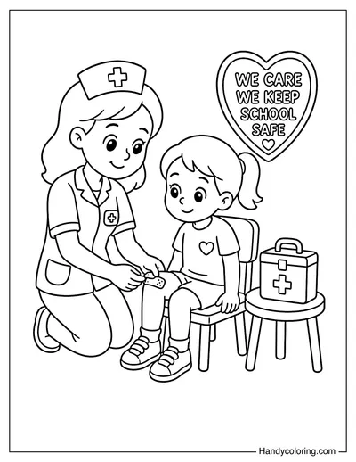 Caring School Nurse Helping a Student