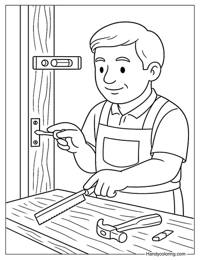 Carpenter Fixing a Door Coloring Page