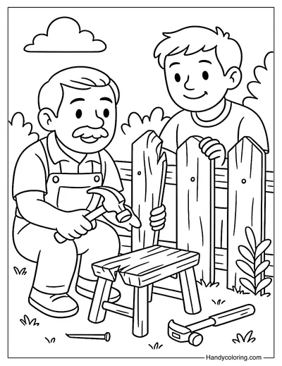 Carpenter Helping Fix a Fence Coloring Page
