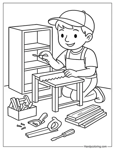 Carpenter Making a Bookshelf Coloring Page