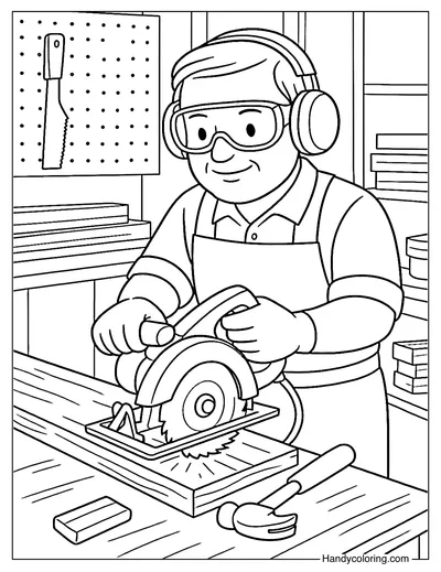 Carpenter Using Electric Saw Coloring Page